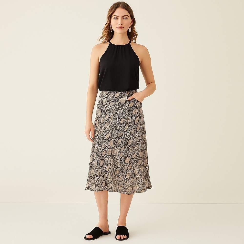 Nine West Gray Paisley Print Wrap Skirt High Low Hem Size M NWT